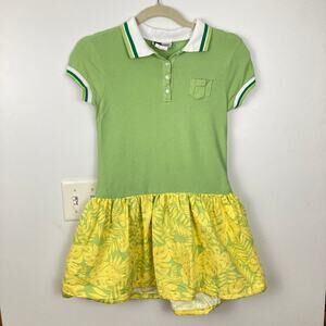 Vintage Knitworks Girls S Green Floral Print Bubble Hem Polo Dress Preppy Tennis